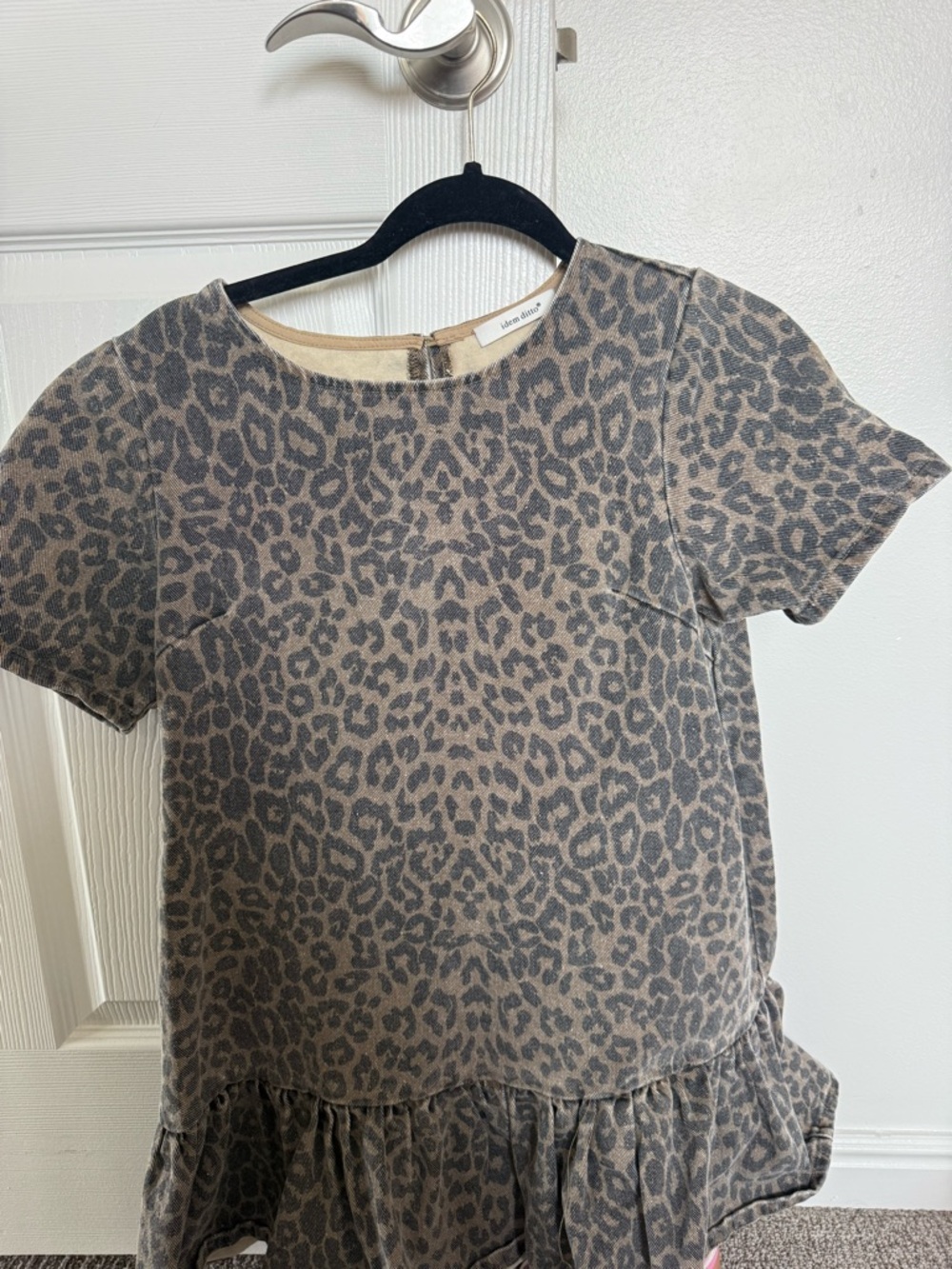 Leopard Print Short Sleeve Dress - Taupe & Gray